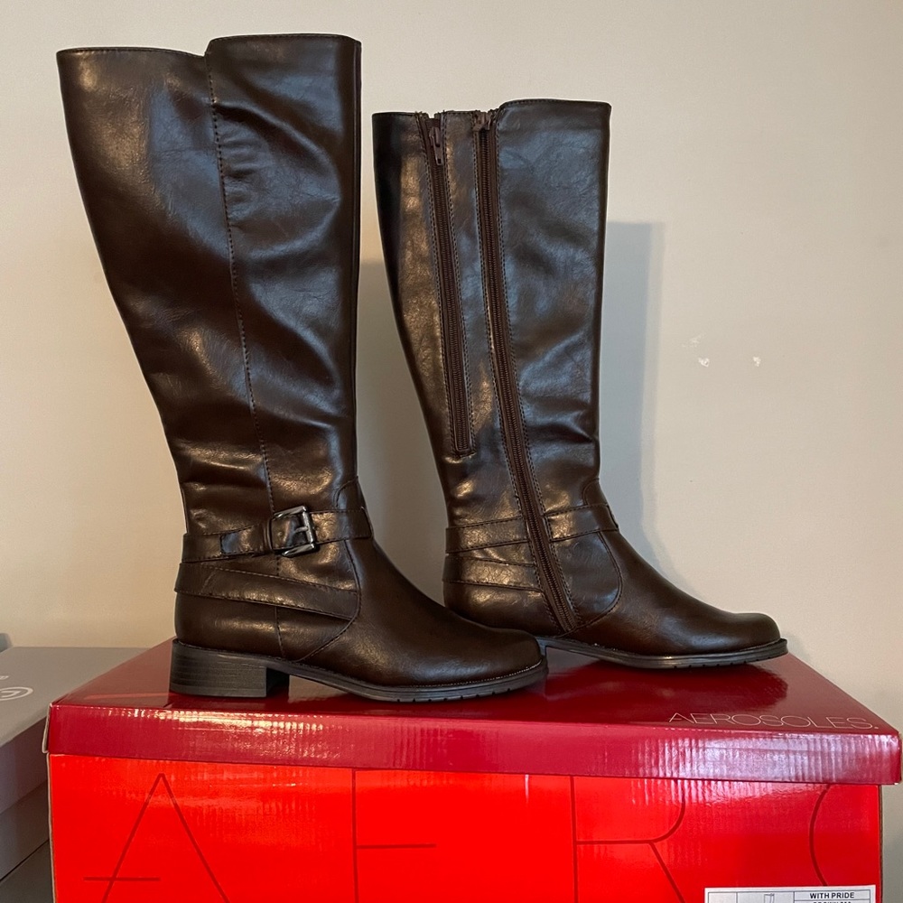 Brown leather boots